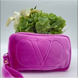 Valentino Fuchsia Velvet Cosmetic Bag